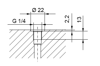 ISO 228 第 1 部分螺纹接头 - G1/4，用于 DIN 3852 第 2 部分 A 型（带 DIN 3869 密封圈）或 B 型（带密封边）的螺纹连接。