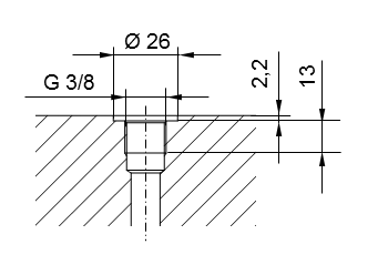 ISO 228 第 1 部分螺纹接头示意图 - G3/8，用于 DIN 3852 第 2 部分 A 型（带 DIN 3869 密封圈）或 B 型（带密封边）的螺纹连接。