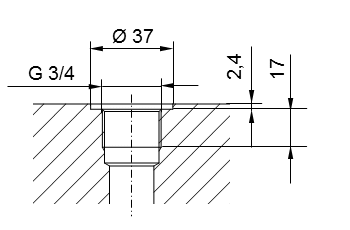 ISO 228 第 1 部分螺纹接头示意图 - G3/4，用于 DIN 3852 第 2 部分 A 型（带 DIN 3869 密封圈）或 B 型（带密封边）的螺纹连接。