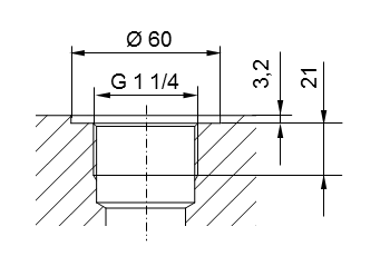 ISO 228 第 1 部分螺纹接头示意图 - G1 1/4，用于 DIN 3852 第 2 部分 A 型（带 DIN 3869 密封圈）或 B 型（带密封边）的螺纹连接。