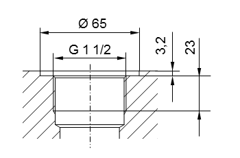 ISO 228 第 1 部分螺纹接头示意图 - G1 1/2，用于 DIN 3852 第 2 部分 A 型（带 DIN 3869 密封圈）或 B 型（带密封边）的螺纹连接。